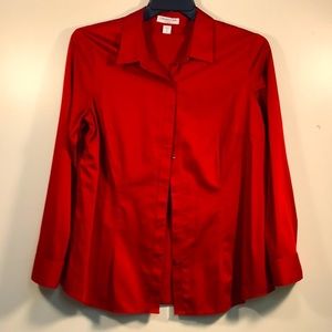 Coldwater Creek red button front blouse, long sleeves and tailored cut. XL 16